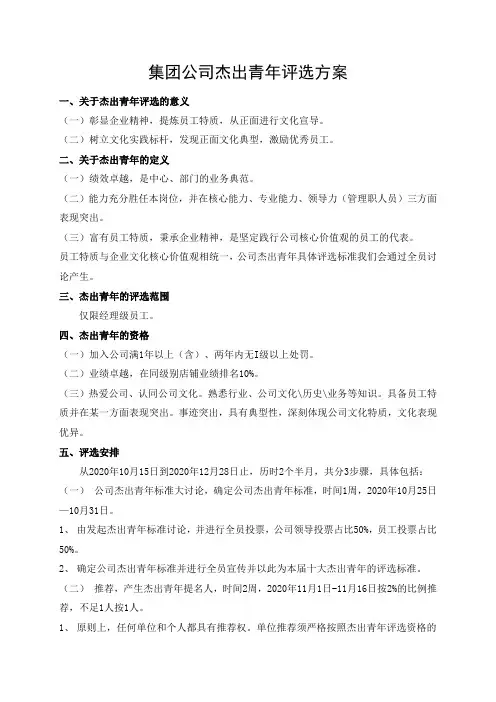 集团公司杰出青年评选方案