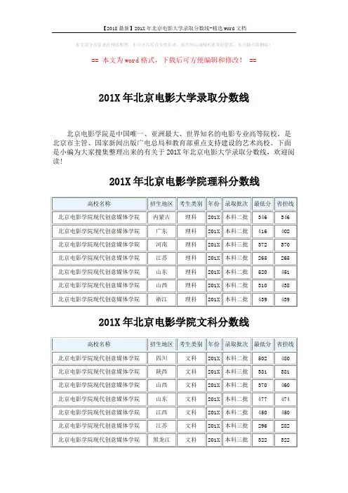 【2018最新】201X年北京电影大学录取分数线-精选word文档 (4页)