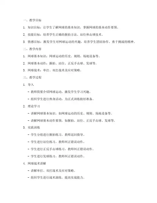 网球教案模板大纲范文初中