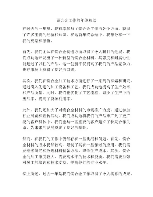 镁合金工作的年终总结