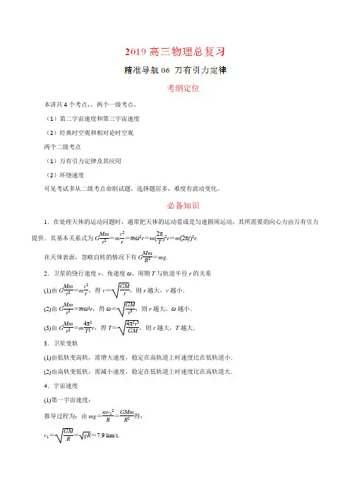 专题06 万有引力定律-2019高三物理总复习真题精准导航(解析版)
