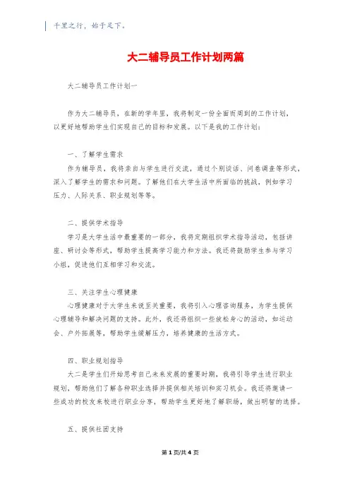 大二辅导员工作计划两篇