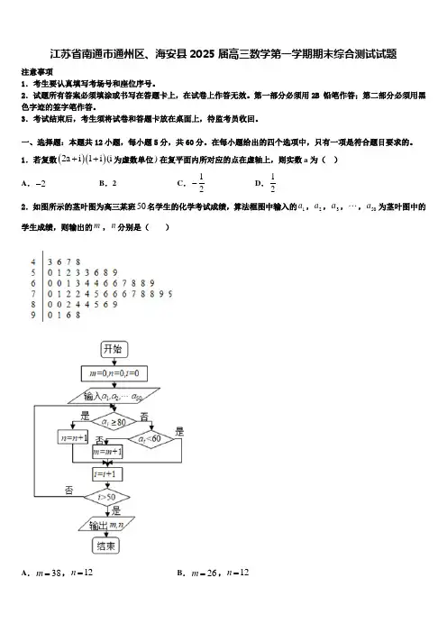 江苏省南通市通州区、海安县2025届高三数学第一学期期末综合测试试题含解析
