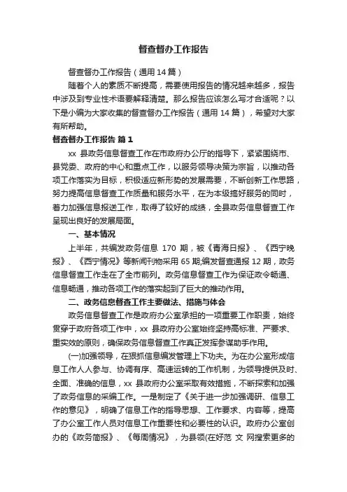 督查督办工作报告（通用14篇）
