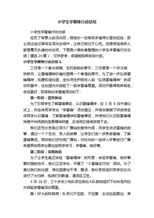 小学生学雷锋行动总结（精选23篇）