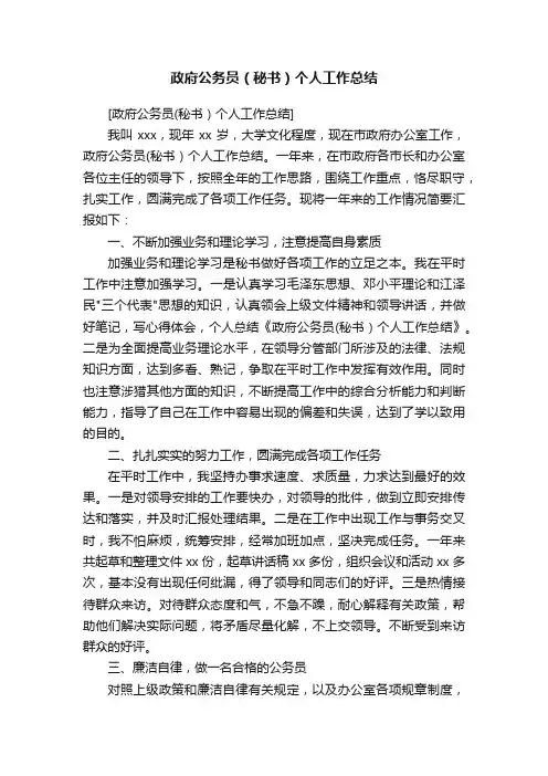 政府公务员（秘书）个人工作总结