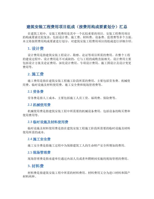 建筑安装工程费用项目组成(按费用构成要素划分)汇总