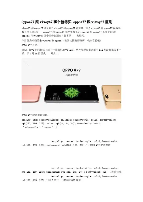 Oppoa77跟vivoy67哪个值得买_oppoa77跟vivoy67区别