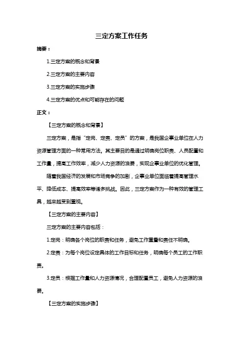 三定方案工作任务