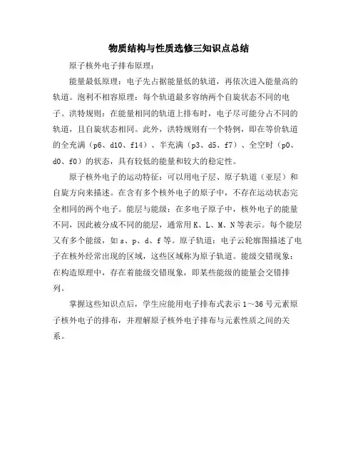 物质结构与性质选修三知识点总结