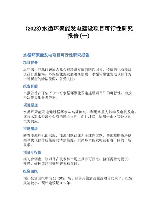(2023)水循环聚能发电建设项目可行性研究报告(一)
