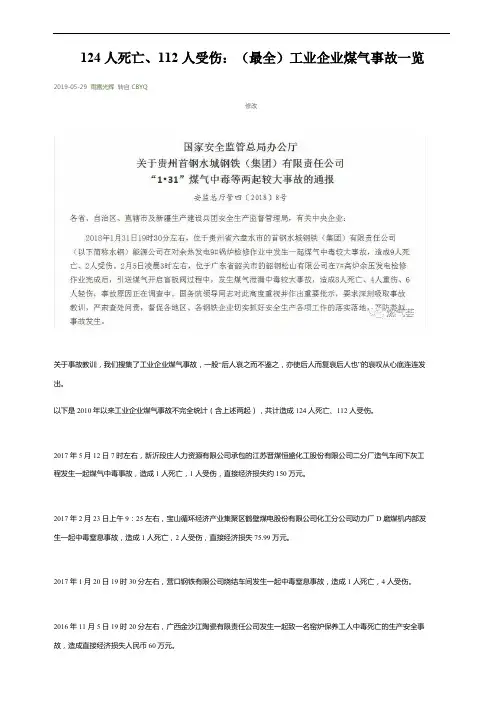 工业企业煤气事故统计2018
