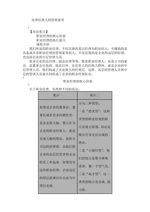 培养经理人的管理素养