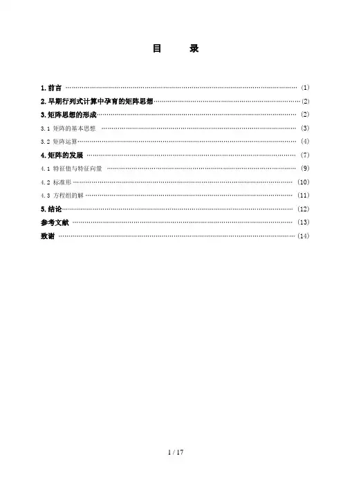 矩阵思想的形成与发展