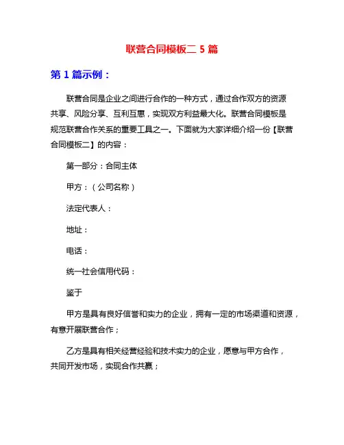 联营合同模板二5篇