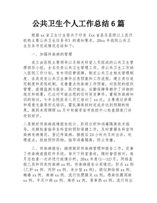 公共卫生个人工作总结6篇