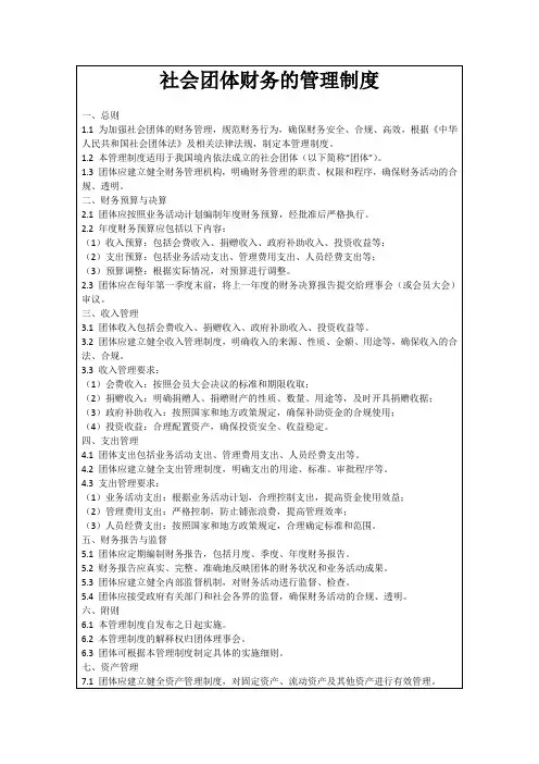 社会团体财务的管理制度