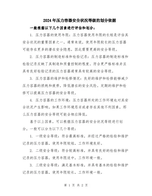 2024年压力容器安全状况等级的划分依据