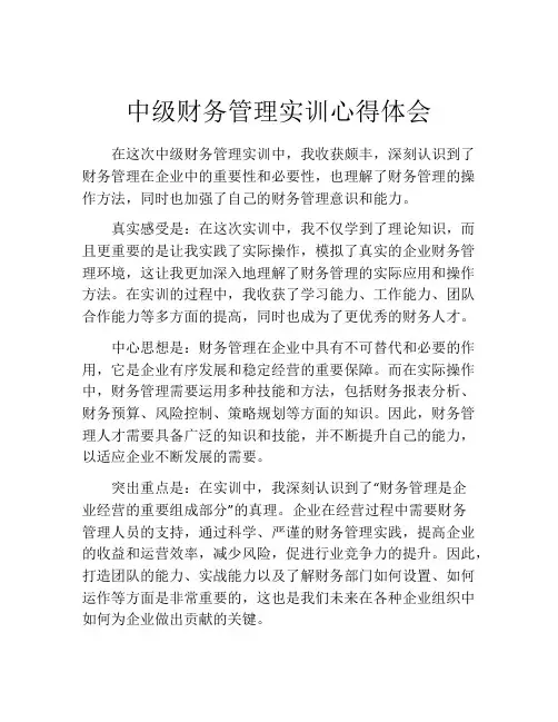中级财务管理实训心得体会