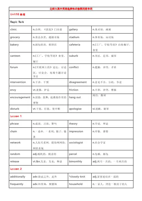 2019北师大高中英语选择性必修四单词表