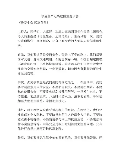 珍爱生命远离危险主题班会