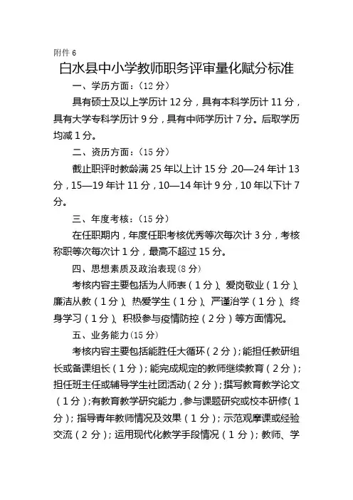 职称评定6  中小学教师职务评审量化赋分标准