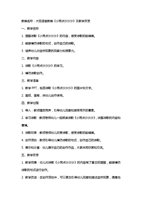 大班语言教案小雨点沙沙沙教案及教学反思