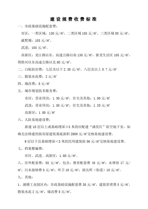 常州市建设规费收费标准