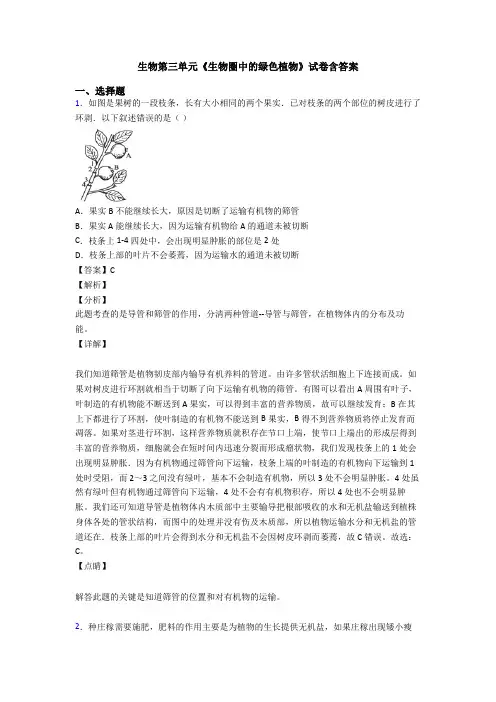 生物第三单元《生物圈中的绿色植物》试卷含答案