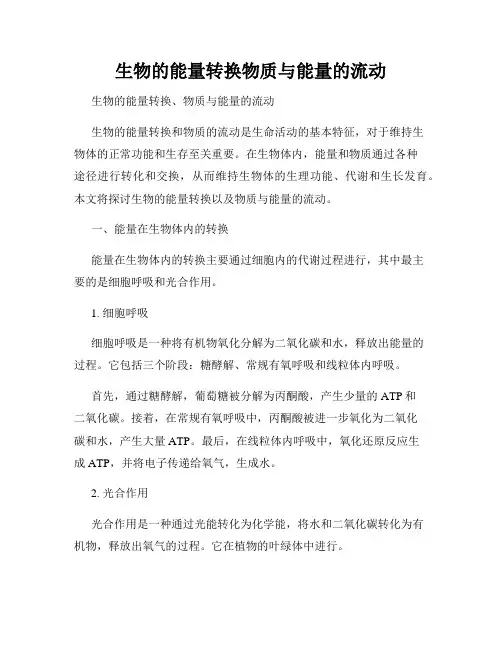 生物的能量转换物质与能量的流动