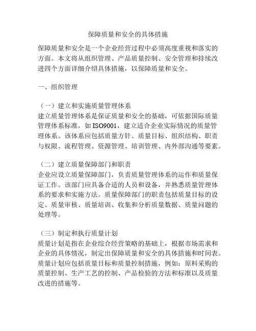 保障质量和安全的具体措施