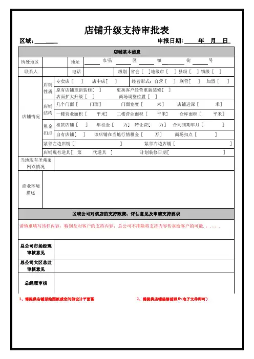 店铺升级支持审批表