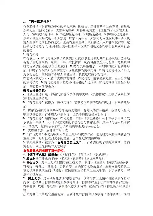 外国文学史(欧美卷)名词解释及简答