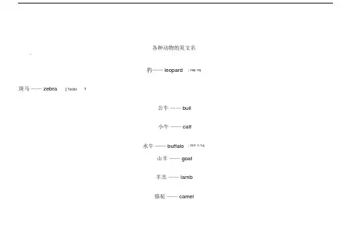 各种动物的英文名汇总--精选.doc