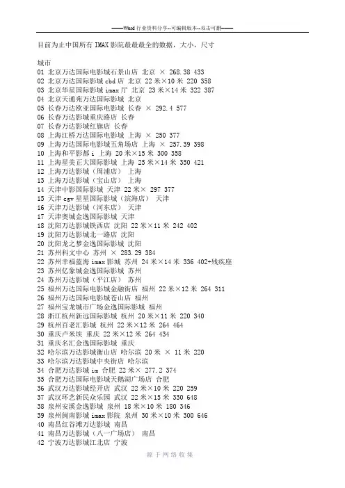 目前为止中国所有IMAX影院最最最全的数据