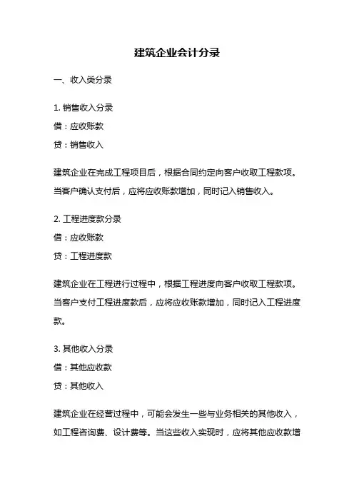 建筑企业会计分录