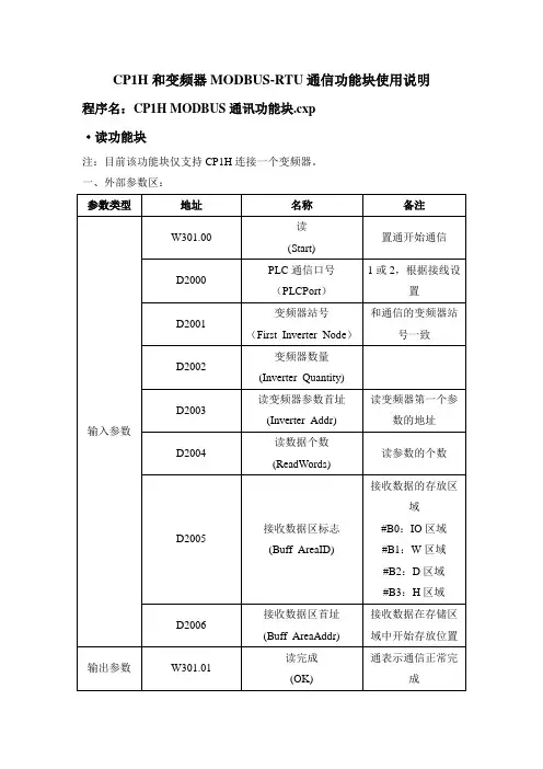 CP1H MODBUS通讯功能块使用说明