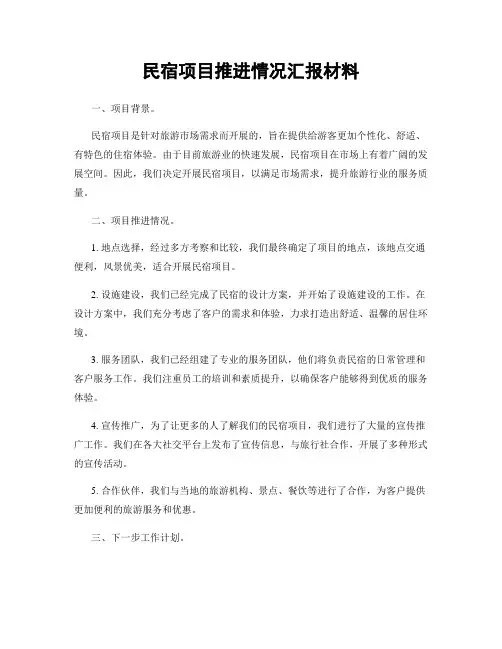 民宿项目推进情况汇报材料