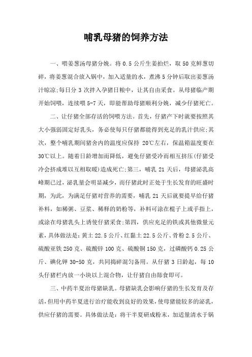 哺乳母猪饲养方法