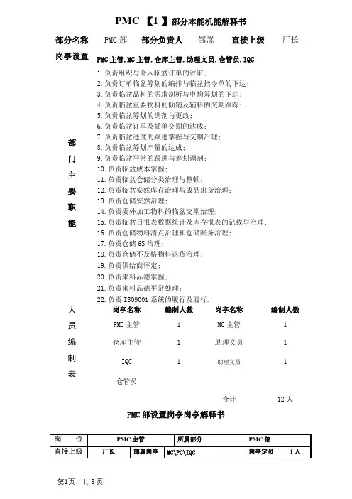 PMC岗位说明书