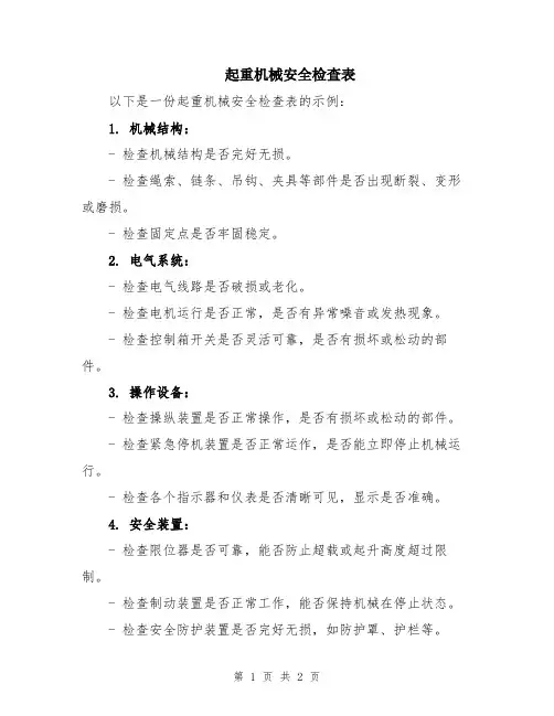 起重机械安全检查表