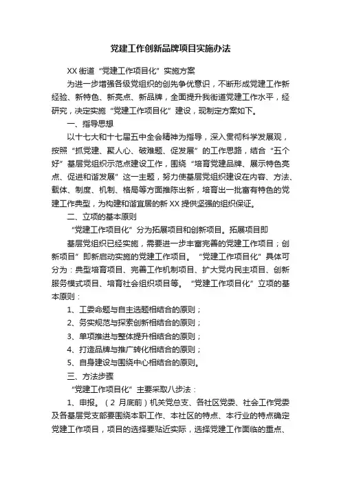 党建工作创新品牌项目实施办法