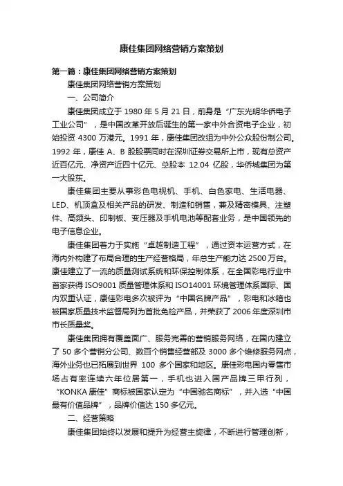 康佳集团网络营销方案策划