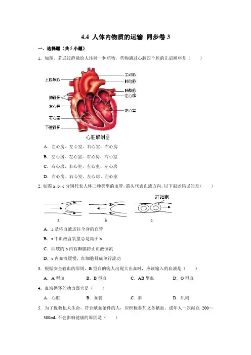 人教版生物七年级下册人体内物质的运输