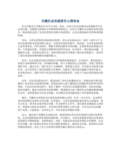 毛概社会实践报告心得体会