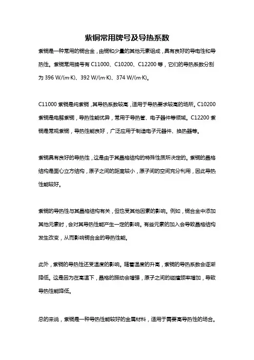 紫铜常用牌号及导热系数