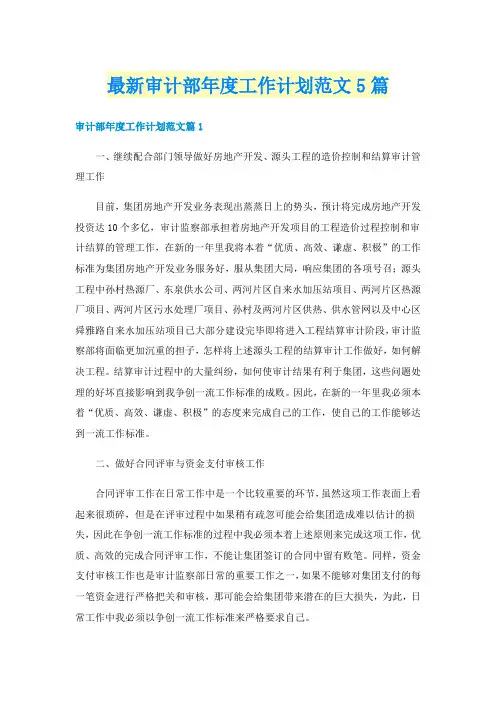 最新审计部年度工作计划范文5篇
