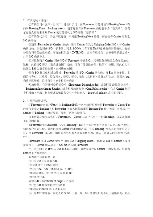国际货代订舱流程以及实际操作