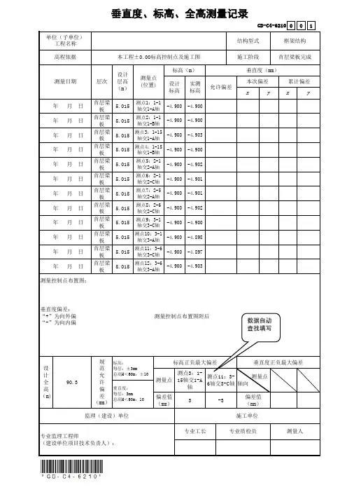 GD-C4-6210垂直度、标高、全高测量记录