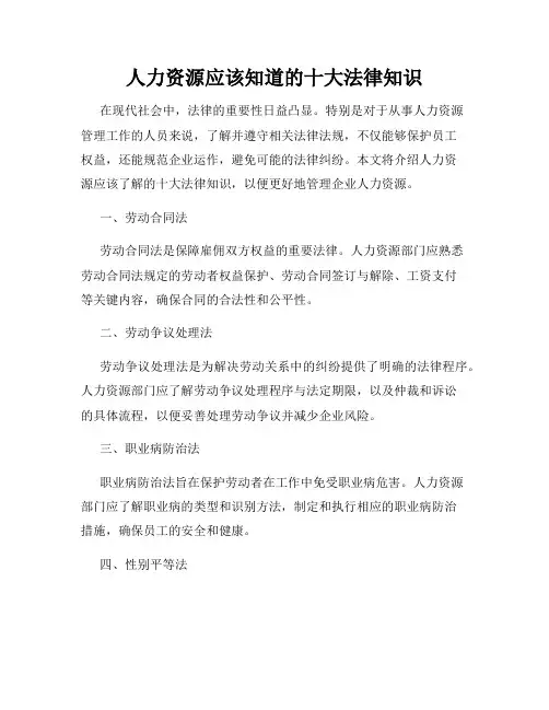 人力资源应该知道的十大法律知识